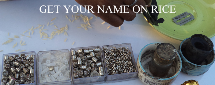 Tools used to write name on rice grain